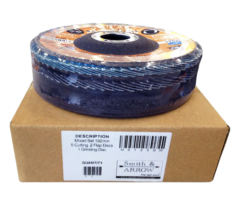 100mm, 4" Mixed Pack - 8 Discs Cutting, Flap & Strip
