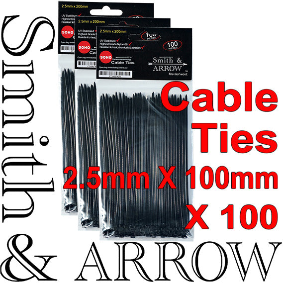 600X CABLE ZIP TIES BLACK UV STABILISED 2.5MM / 3.6MM / 4.8MM