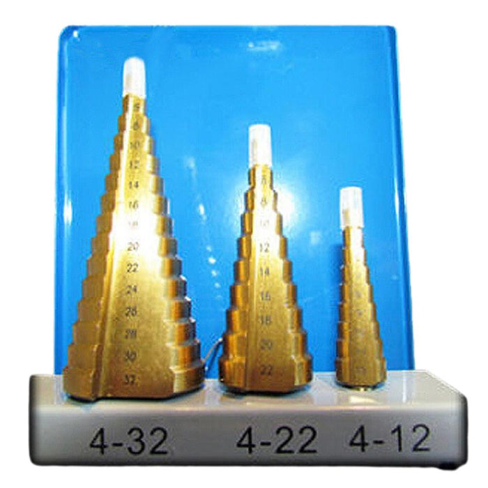 M2 STEP DRILL BIT SET, 3 PIECE METAL SET - METRIC (4MM - 32MM)