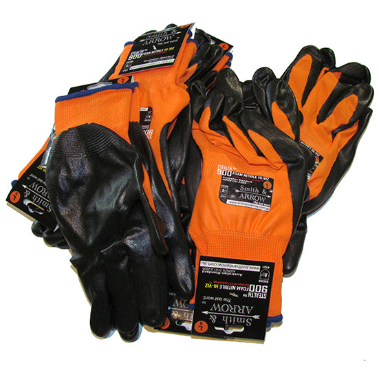 HI VISIBILITY FOAM NITRILE SAFETY GLOVES - 12 PAIRS