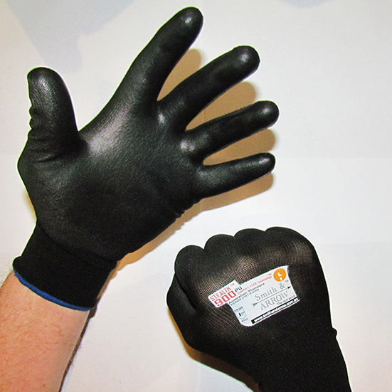 BLACK PU SAFETY GLOVES - 12 PAIRS