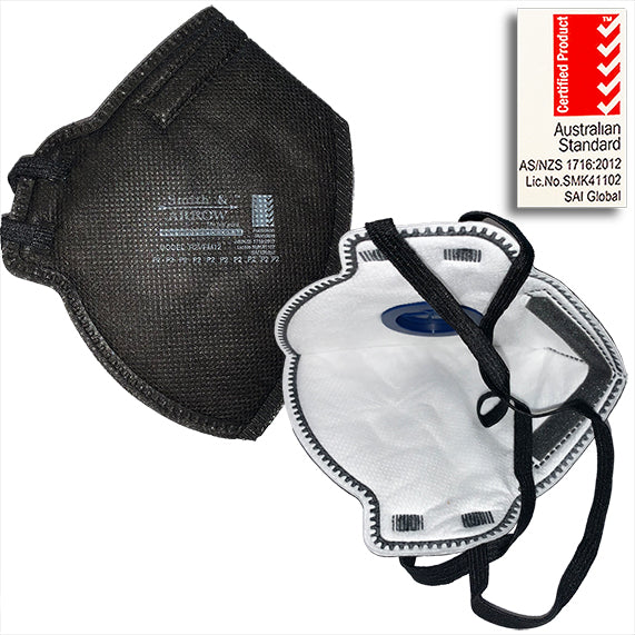 DISPOSABLE P2 FACE MASKS, VALVED, FOLDING - WHITE OR BLACK
